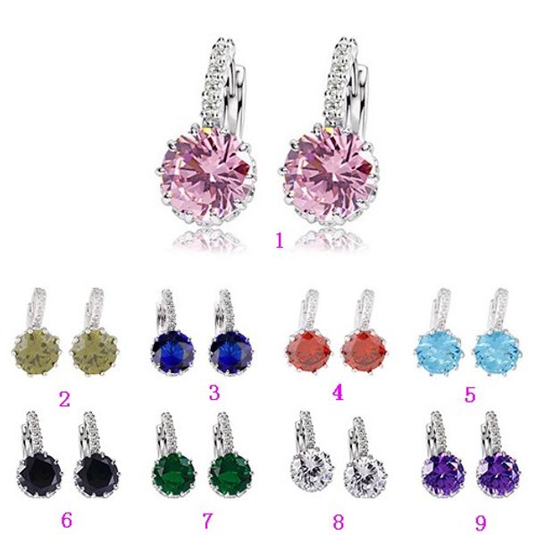

platinum plated jewelry big round zircon earrings multicolor crystal hoop earrings for women weding bridal jewelry hz, Golden;silver