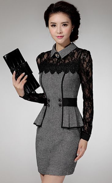 

wholesale-vestidos casual dress winter dress selling sweater elegant classical lace temperament package hip dress, Black;gray