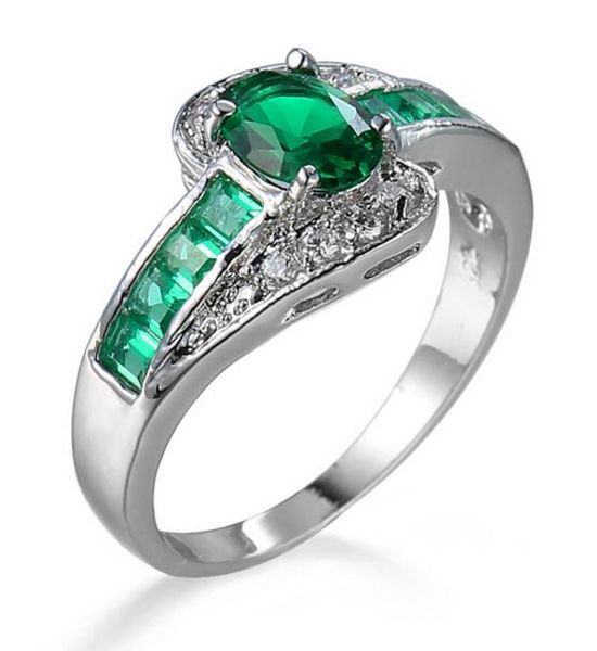 

luckyshine brand new holiday gift fashion style rings green quartz 925 silver rings for women zircon 12pcs wedding flower rings, Golden;silver