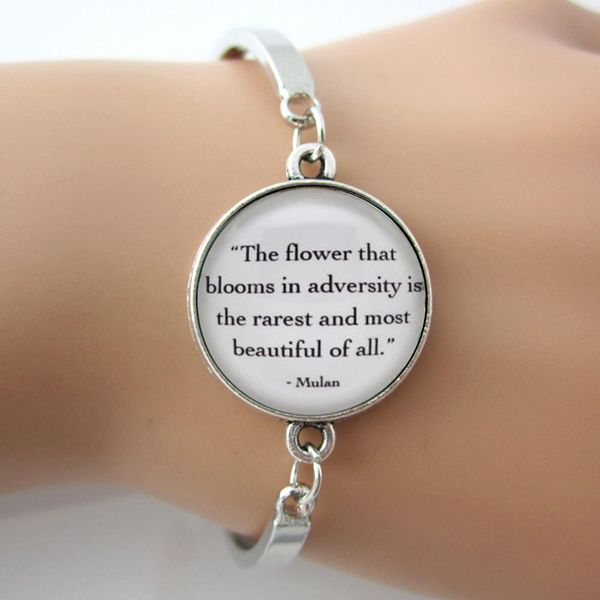 

bracelet 'the flower that blooms in adversity is the rarest and most beautiful of all mulan' quote for women men spirit jewelry, Golden;silver