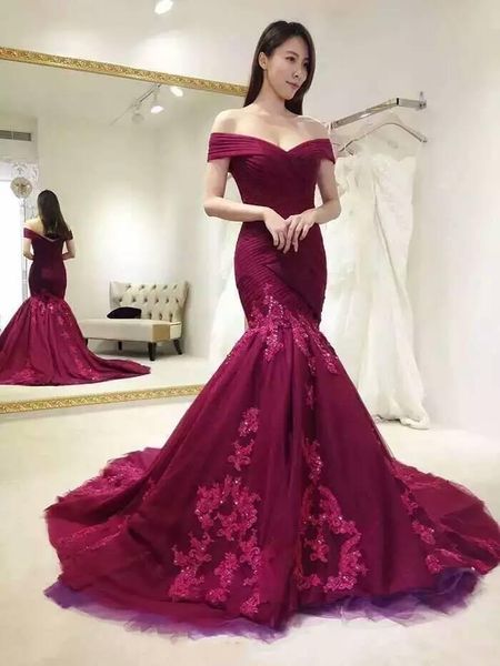 

off shoulders mermaid long prom dresses 2018 pleats ruffle lace appliqued sequins formal evening gowns custom made special occasion wear, Black