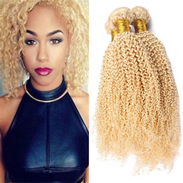 Platinum Blonde Kinky Curly Human Hair 3 Bundles 613 Pure Indian