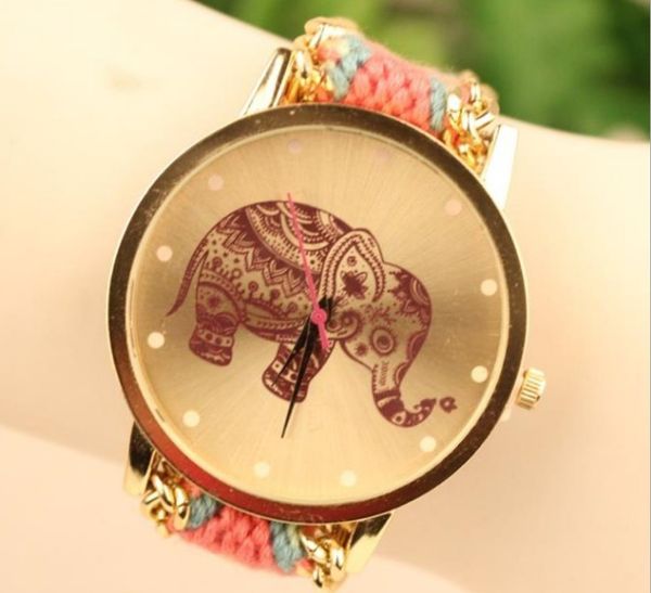 

new fashion wristwatch handmade braided elephant friendship bracelet watch watches women quarz watches colors mix dm, Slivery;brown