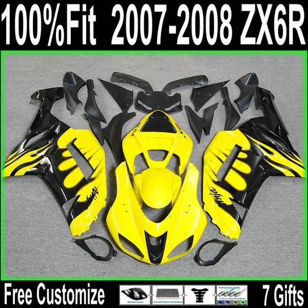 Stampaggio ad iniezione per carenature kawasaki zx6r 2007 2008 nero giallo zx636 carenature 07 08 zx 6r 636 UJ85