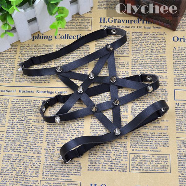 

wholesale-2015 new punk goth harajuku style star pentagram leather garter belt legr faux handmade, Black;white