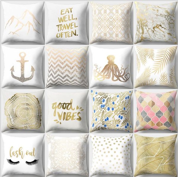 45 45cm Throw Pillow Covers Polyester Peach Skin Bling Gold Pillow