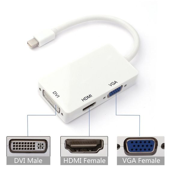 

3 in 1 thunderbolt mini di play port dp male to hdmi dvi vga female adapter converter cable for apple macbook air pro