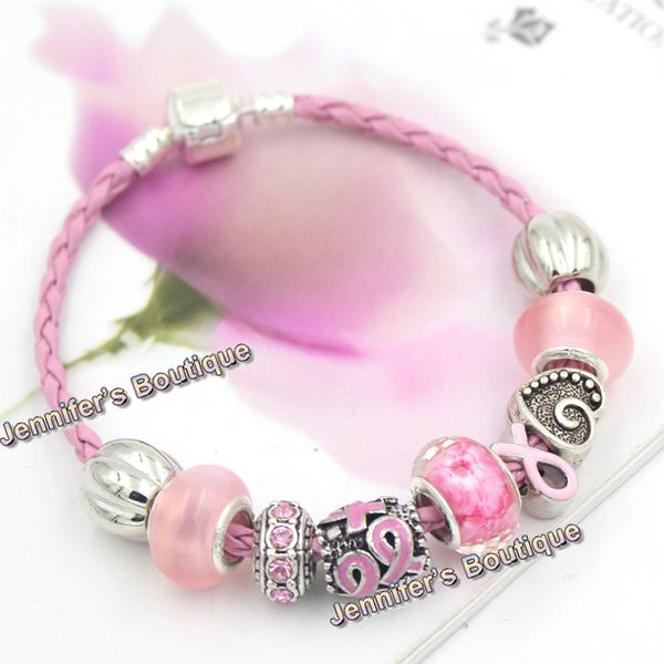 

new arrival breast cancer awareness jewelry diy interchangeable pink ribbon breast cancer bracelet jewelry wholesale, Golden;silver