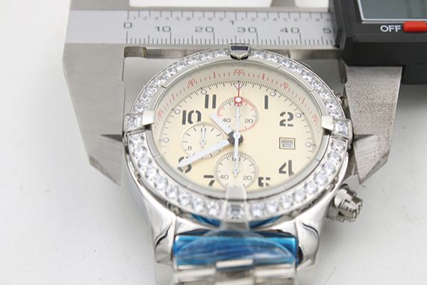 

Горячие Продажи Прекрасного Качества Часы Хронограф Белый Циферблат мужские Часы Серебряный Пояс Из Нержавеющей Стали Силивер Алмазный Наручные Часы Мужские