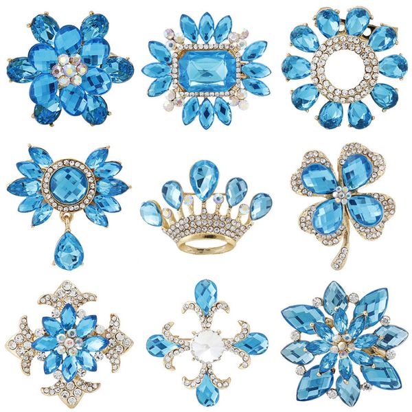 

роскошный синий кристалл брошь mix стиль благородный изысканный костюм костюмы женщин броши высокое качество ювелирных аксессуаров, Gray