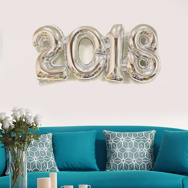 Number 2018 Gold Silver Foil Balloons Home Ornaments Happy New