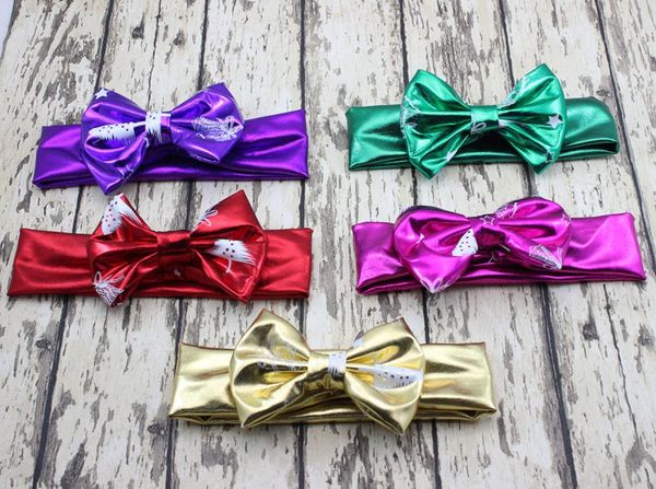 

latest baby xmas metallic head wrap hair accessory pu bowknot bronzing turban twist soft knot bunny ears bow elastic headband fd6570, Slivery;white