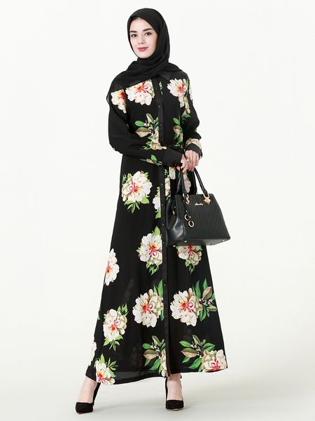 

new arrival women floral print maxi dress plus size islamic long sleeved kaftan dress -6xl robe, Red