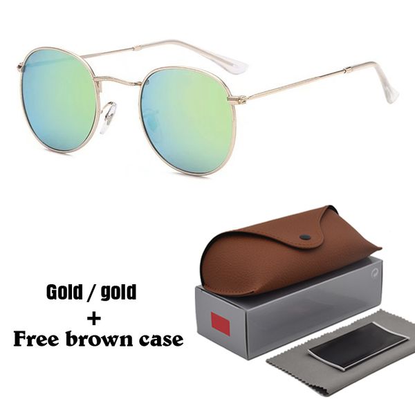 

new round sunglasses women men brand design metal frame sport sun glasses eyewear uv400 lens with brown cases and box, White;black