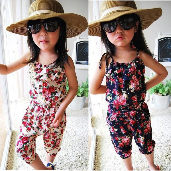 

2017 детская одежда девушки цветочный комбинезон Подтяжк брюки брюки Брюки цветок