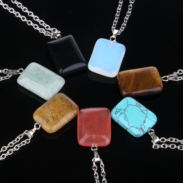 

fashion women jewelry gemstone rock crystal quartz chakra natural stone geometry rectangle charm pendant lovers necklace, Silver