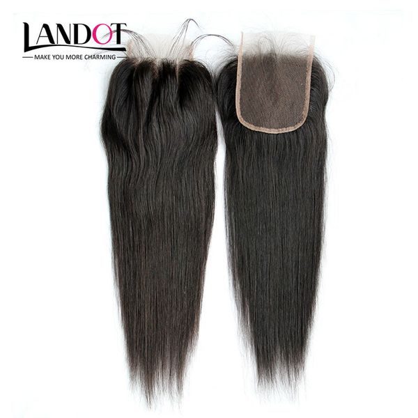 8a Brazilian Straight Lace Fechamento 4x4 Tamanho Barato Cabelo Humano Cabelo Top Lace Fechamentos Peças Gratuito / Médio / 3 Maneiras Parte Fechamento Cor Natural Tintura