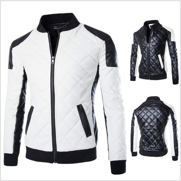 

wholesale- new fashion pu leather jacket men black white solid mens faux fur coats trend slim fit youth motorcycle suede jacket male