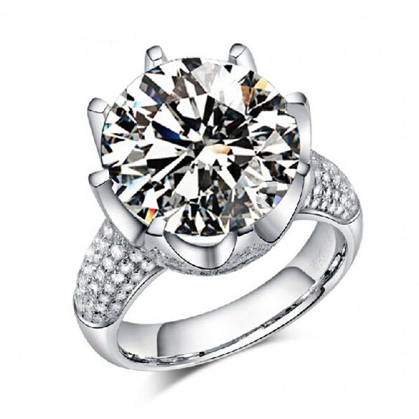 Jóias Mulheres Solitário Rodada corte Grande 8ct Topázio Diamonique Simulado Diamante 925 prata esterlina Casamento Nupcial Banda Anel presente Tamanho 5-10