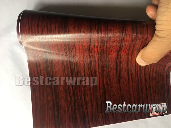 Involucro in vinile con venatura del legno con struttura in legno rosso con rilascio d'aria / senza bolle per rivestimento interno dell'auto Pelle per laptop Adesivi per auto Dimensioni: 1,52 * 20 m / rotolo