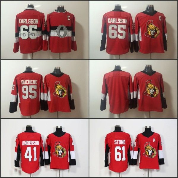 

2018 New 100th Anniversary Classic Ottawa Senators Hockey Jerseys 65 Erik Karlsson 95 Matt Duchene 100% Stitched Red C Patch