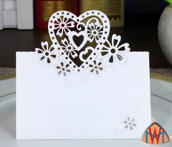 Лазерная резка полые сердца цветок бумаги таблица номер карты имя карты для партии свадьба место карты украсить