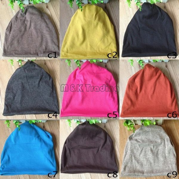 

9 colors fashion headband cotton pure color headwrap beanie hat skull caps and scarves multifunction two layers 50pcs, Blue;gray