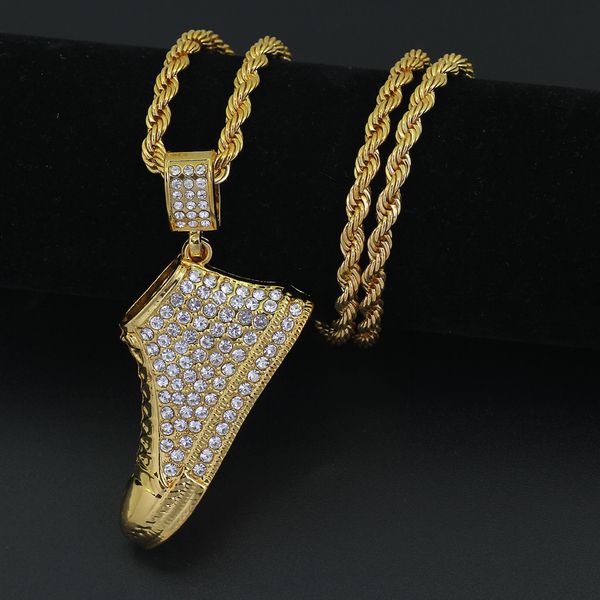

Crystal Big Size Shoe Pendant Necklace Men Fashion Hip Hop Jewelry For Gift N728