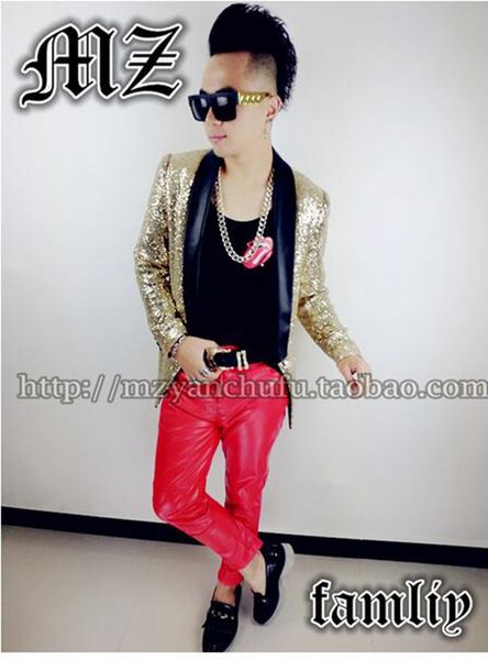 

модный ночной клуб мужской певицы в корейской версии показывает золотые блестки кожаные костюмы блейзера. s - 6 xl, Black;red