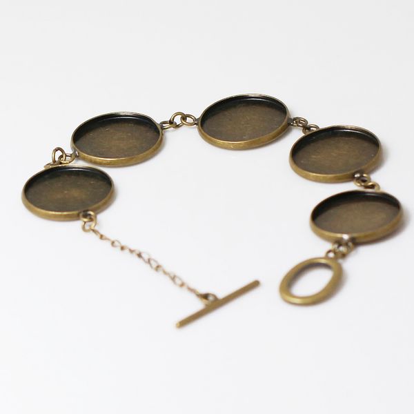 Beadsnice bezel bandeja bracelete em massa a base de bronze em branco bisel configurações para 20mm redondas de vidro cabochão resina etc ID 12147