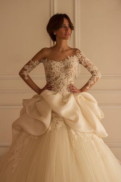 

spring 2021 new wedding dresses see through lace appliques wedding gowns sheer tulle vestidos de novia african dress bridal gowns, White