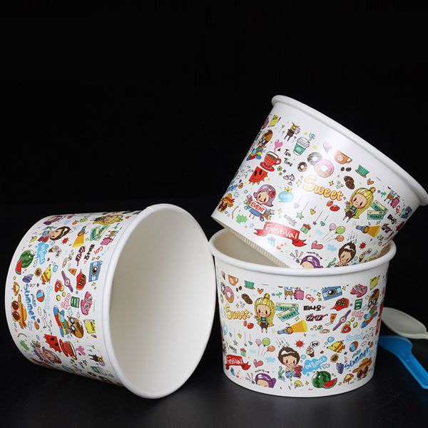 

16oz cartoon color paper jelly bowl cup eco friendly thick yogurt dessert bowl disposable cake packaging box 200pcs/lot sk810