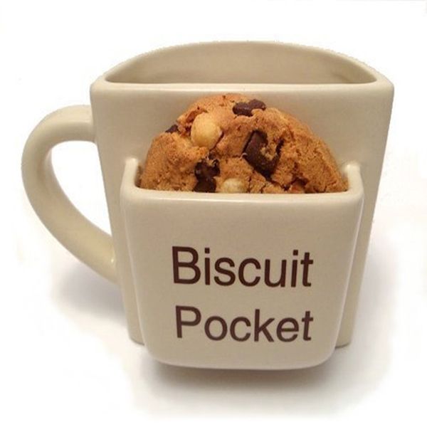 Caneca de bolso para biscoito, uma xícara, originalidade, xícaras de chá da tarde, escritório, novidade, criativa, biscoito, cerâmica, caneca de café