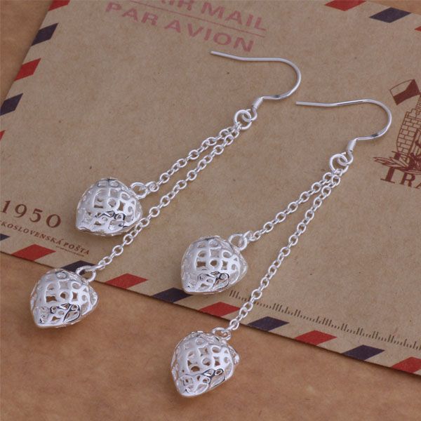 

fashion (jewelry manufacturer) 20 pcs a lot pierced double heart earrings 925 sterling silver jewelry factory price fashion shine earrings