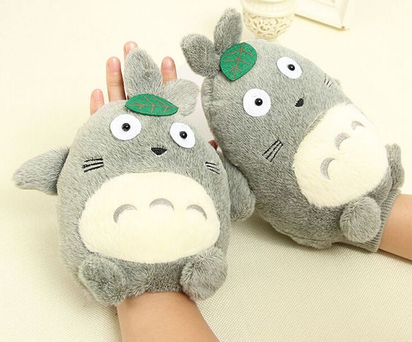 

wholesale-novelty cute my neighbor totoro cartoon plush thermal gloves winter gloves mittens birthday gift, Blue;gray