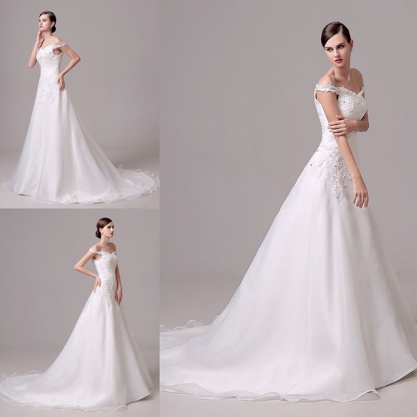 

real picture 100% wedding dresses floor length off shoulder a line in stock ruffles applqiue lace elegant bridal gown, White