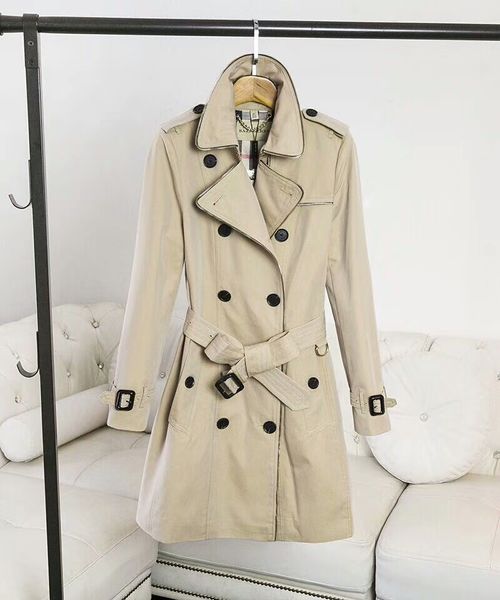 

European and american women 039 wear in the european tyle of the european tation women in a double brea ted plain colored coat, Tan;black