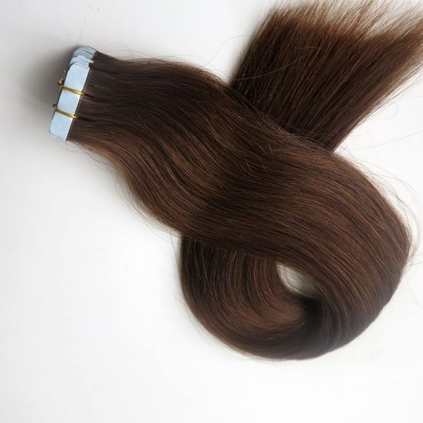 En kaliteli 100g 40 adet / 50 adet İnsan saç Uzantıları Bant 18 20 22 24 inç # 4 / Koyu Kahverengi Tutkal Cilt Atkı Brezilyalı Hint saç