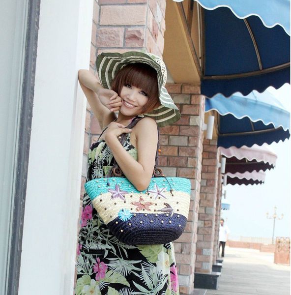 

wholesale-wholesale 2015 summer new arrival starry straw bag women handbag lady beach bag starfish pattern women handbags
