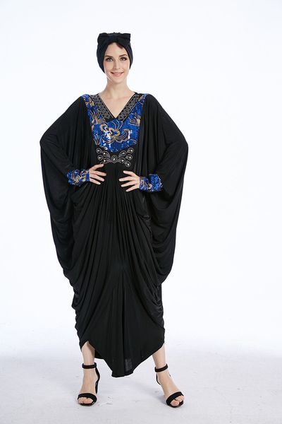 

new arrival muslim women long sleeved abaya dress islamic plus size bawting sleeve kaftan dress -3xl, White;black
