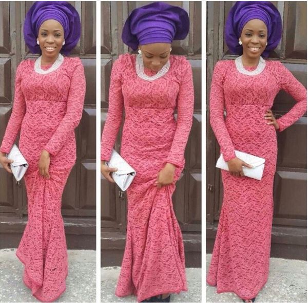 

aso ebi styles women evening dresses bellanaija weddings wear formal party gowns nigerian lace styles long sleeve evening dress, Black;red