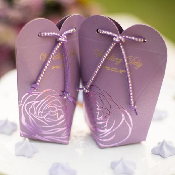 Beautiful Purple Red Pink Color Wedding Favor Holder Gift Box Card