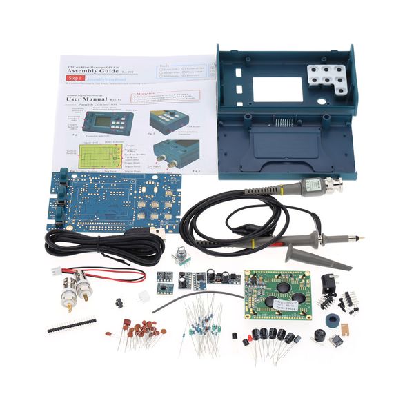 Freeshipping LCD osciloscópio de armazenamento digital / freqüência Medidor DIY Kit com interface BNC Probe USB DSO 20MSa / s 3MHz Oscilloscopio