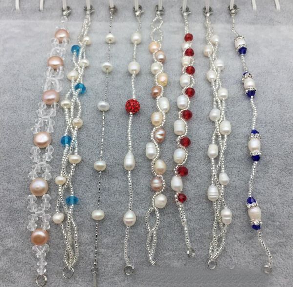 

promotional price mixed style mixed order pure natural freshwater pearl bracelet fashion crystal pearl charm bracelet, Black