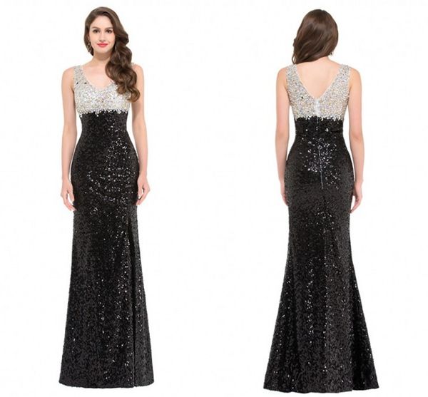 

2016 fashion new arrival charming trumpet/mermaid sleeveless sequins v-neck floor-length evening dresses, Black;red