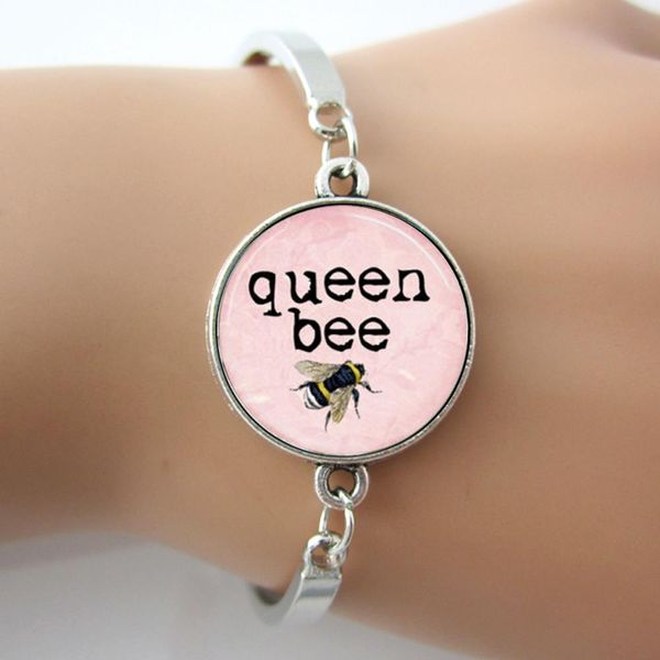 

queen bee bangle,honey bee bumblebee insect light pink art pendant bangle,fashion h bracelet for women gl008, Golden;silver