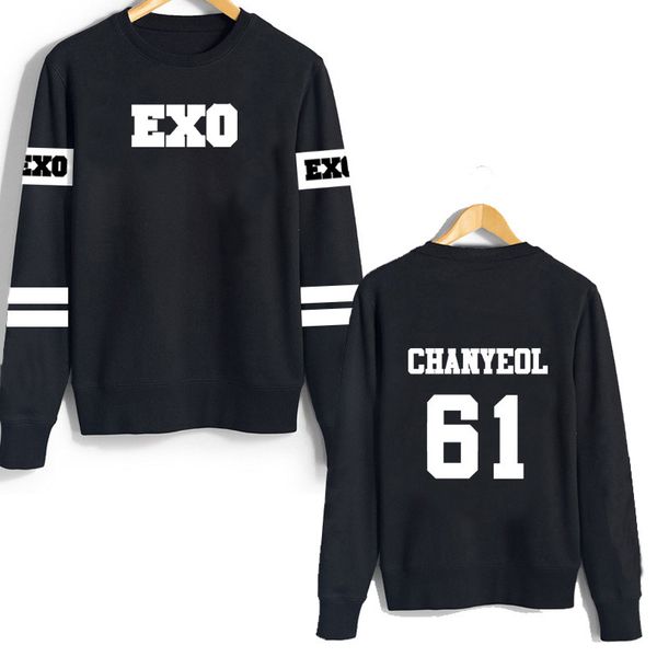 

wholesale-exo kpop sweatshirts luhan kris chanyeol sehun chen lay xiumin tao kai hoodie long sleeve hoody outerwears tshirt, Black