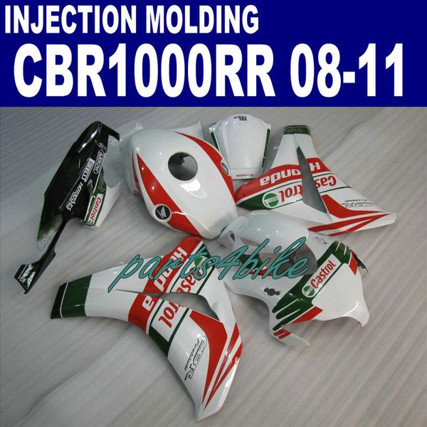 Injecção novo conjunto de acessórios para as carenagens HONDA CBR1000RR 2008-2011 CBR1000 RR branco Castrol carenagem kit 08 09 10 11 ZC15