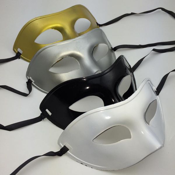 Maschera uomo Maschera mascherata Maschera veneziana Maschere mascherate Maschera mezza faccia in plastica Maschera di Halloween mix colore Nero Bianco Oro Argento