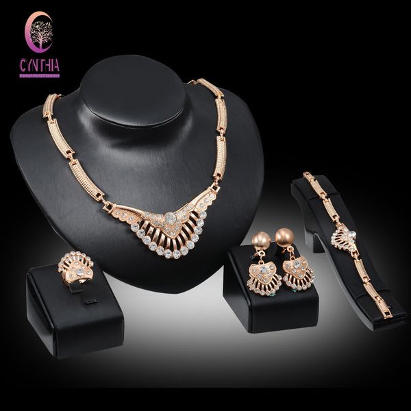 

fashion 4pcs costume jewellery sets women wedding 18k gold plated african wedding austrian crystal necklace jewelry set, Black